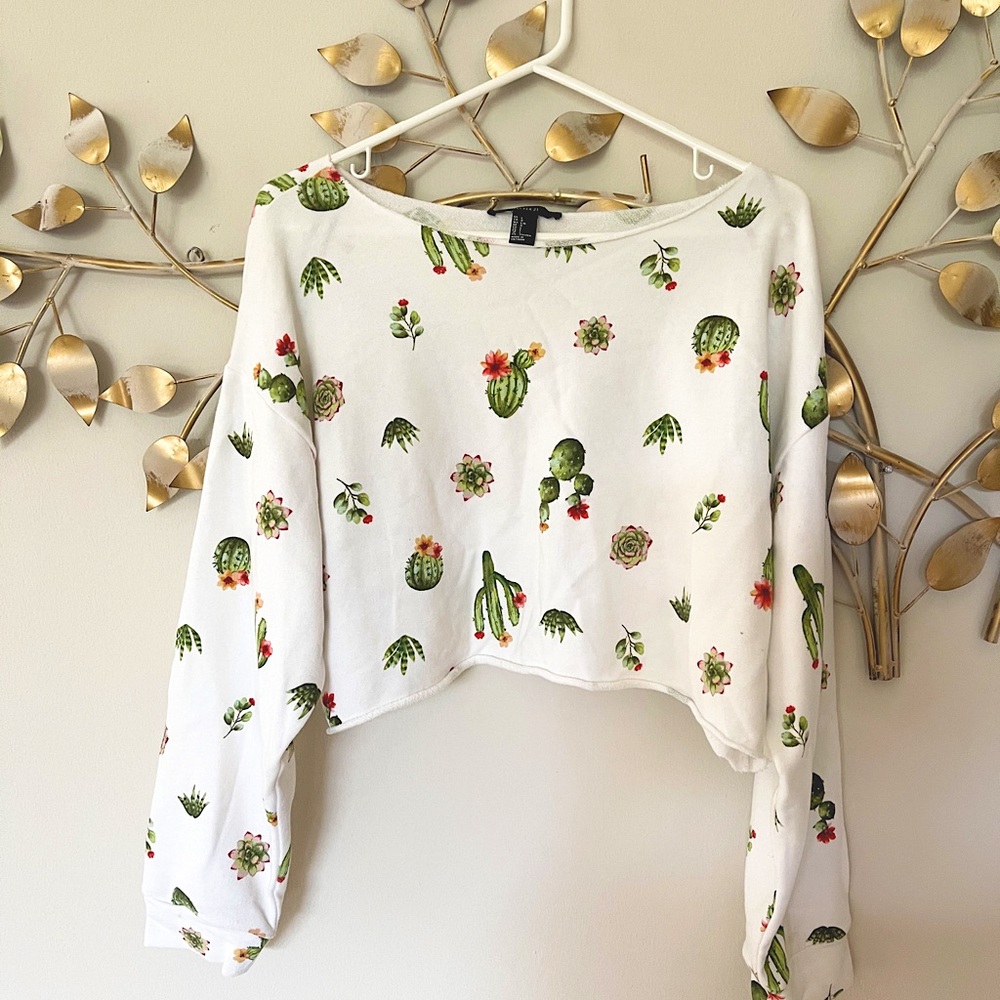 Forever 21 Cropped Succulent Sweatshirt